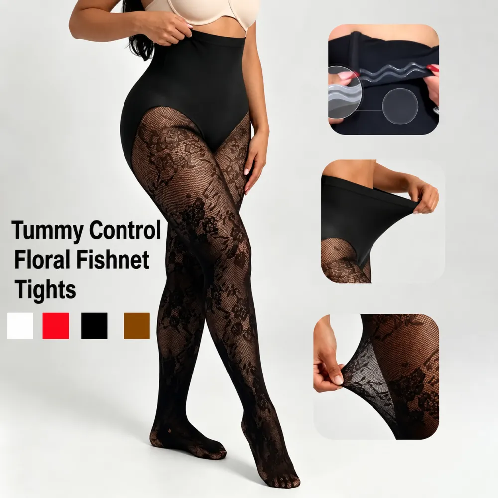 Shaping, Tummy Control, Butt Lifting, Floral Mesh Tights