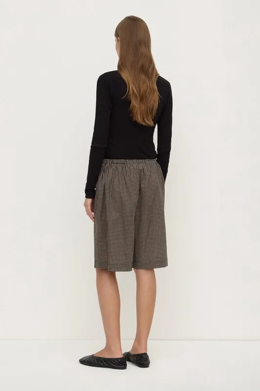 Brown & Black Checked Longline Short