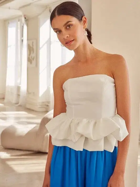 Radiant and Cheerful Strapless Ruffle Top