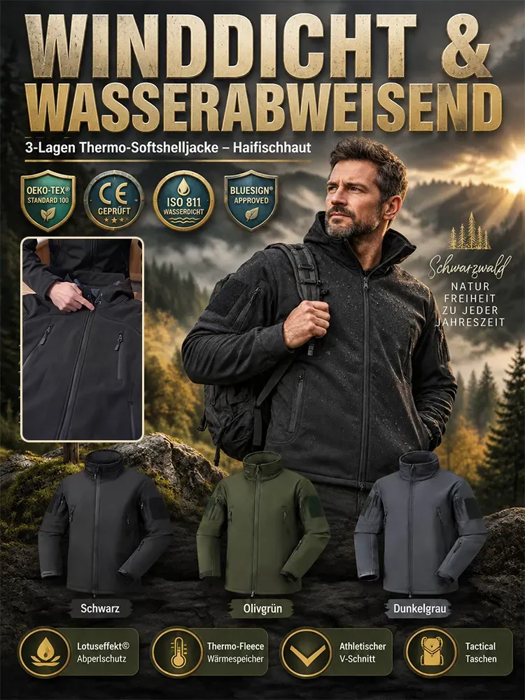 Men's Softshell Jacket Set Windproof Water-Resistant Fleece-Lined Durable