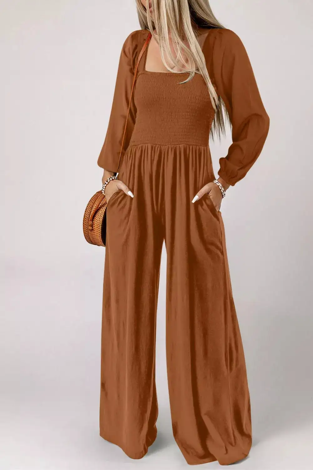 Modern Smocked Wide Leg Jumpsuit