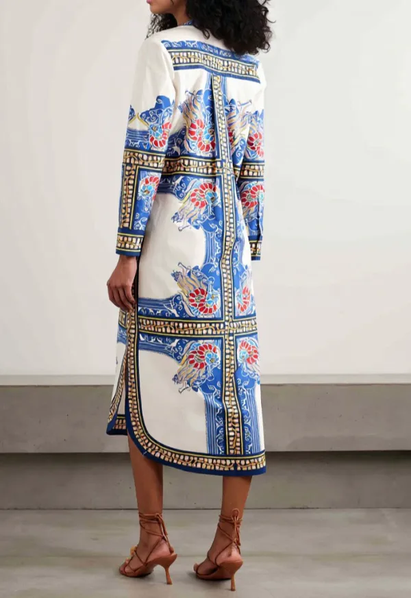 Elegant Bohemian Print Shirt Midi Dress