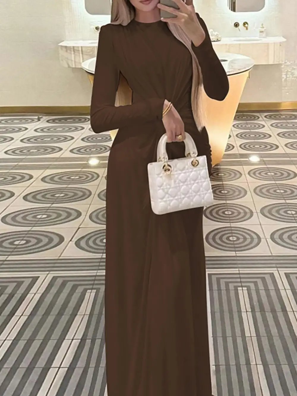 Ruched Long Sleeve Maxi Dress