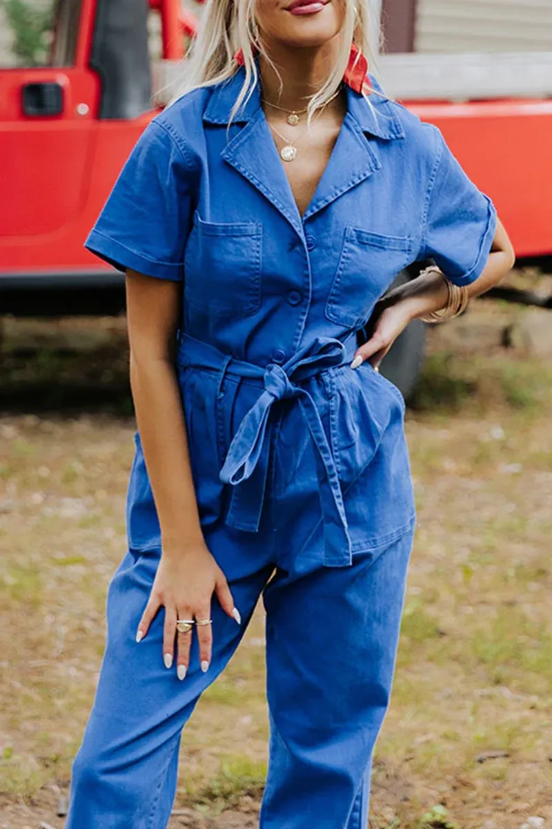 Fashion Workwear Style Pure Cotton Women's Jumpsuit