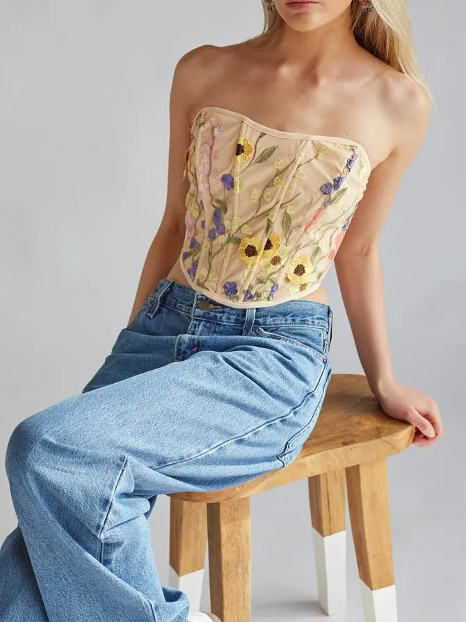 Strapless Floral Lace Corset Top