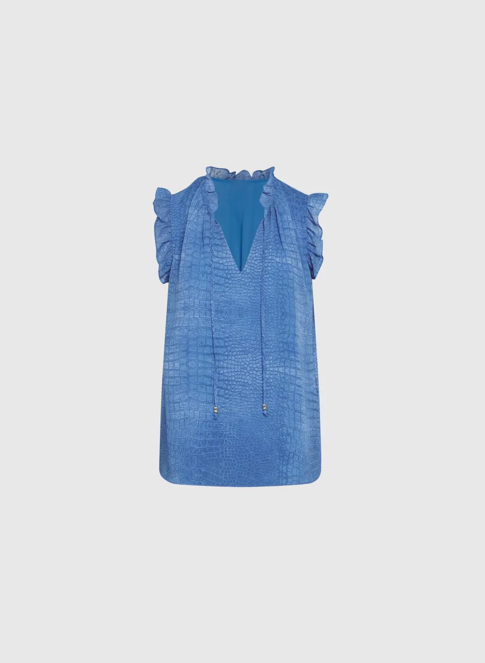 Blue Snake-Print Chiffon Top