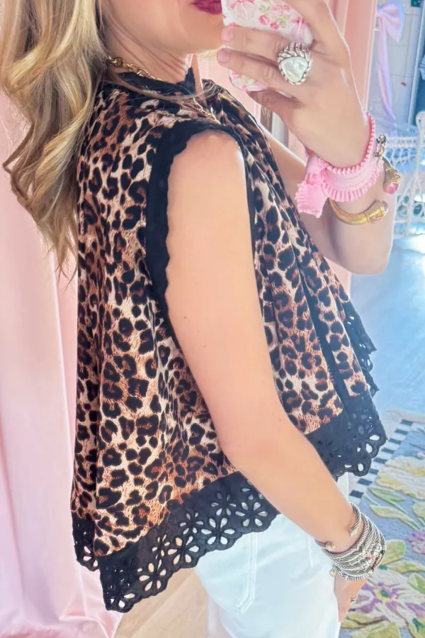 Leopard Pleated Shell Top