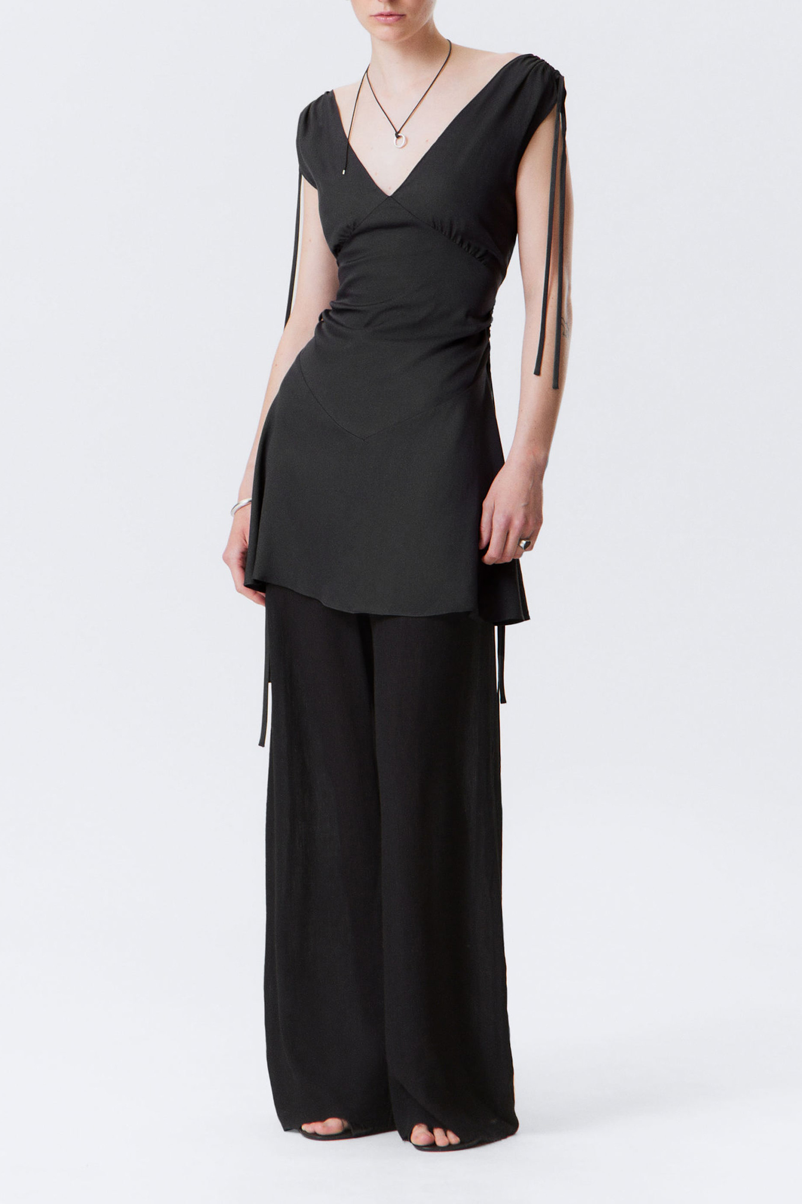 Drawstring Detail V-Neck Dress