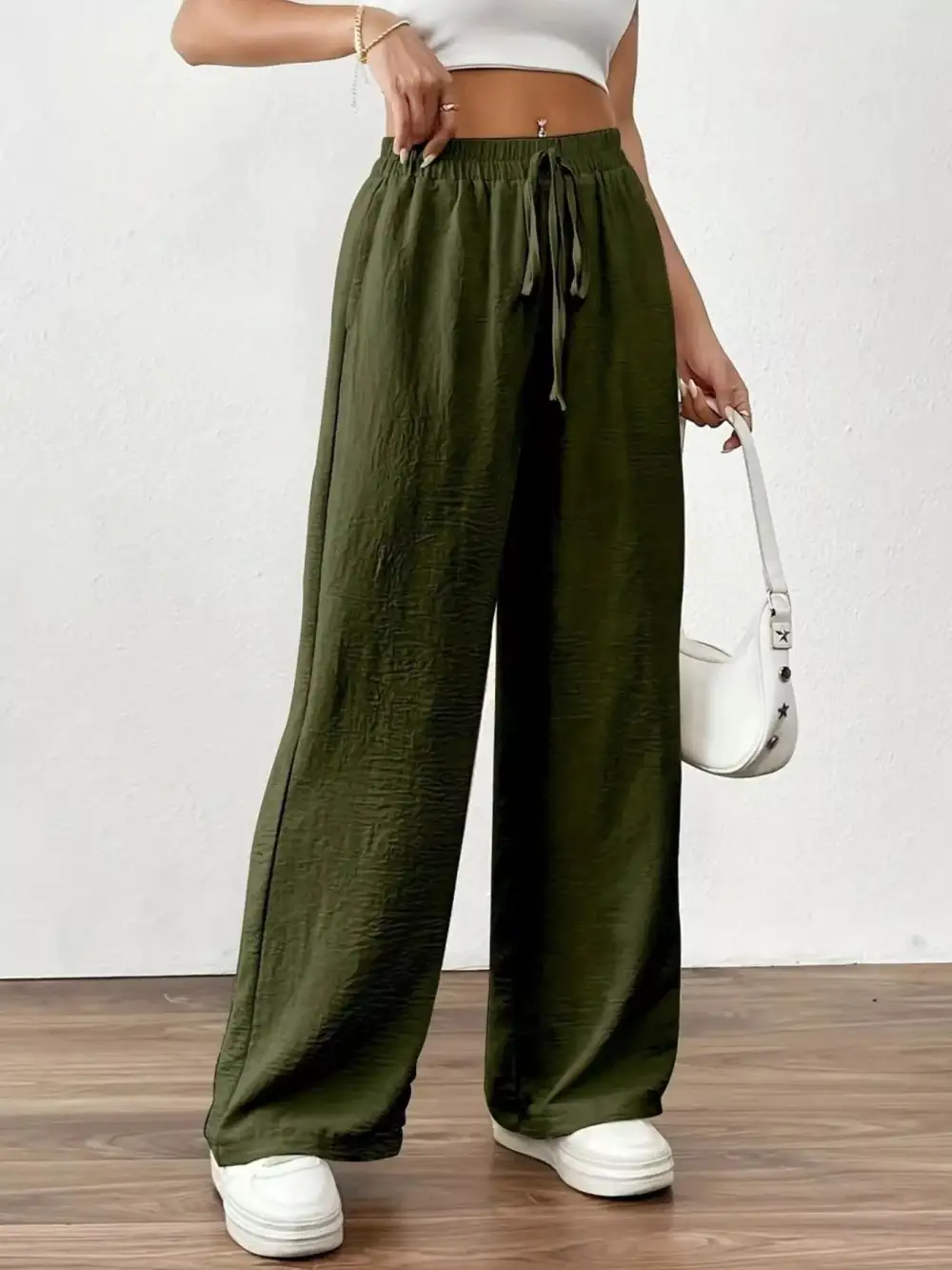 Relaxed Casual Drawstring Wide Leg Pants