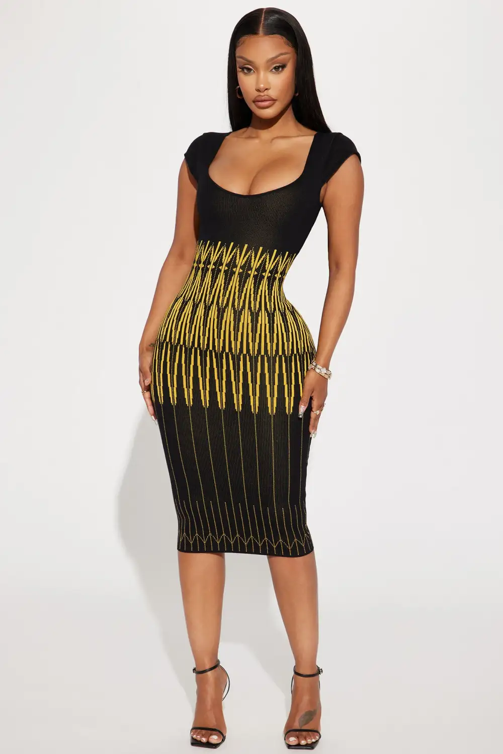 Mikayla Printed Midi Dress - Black/combo