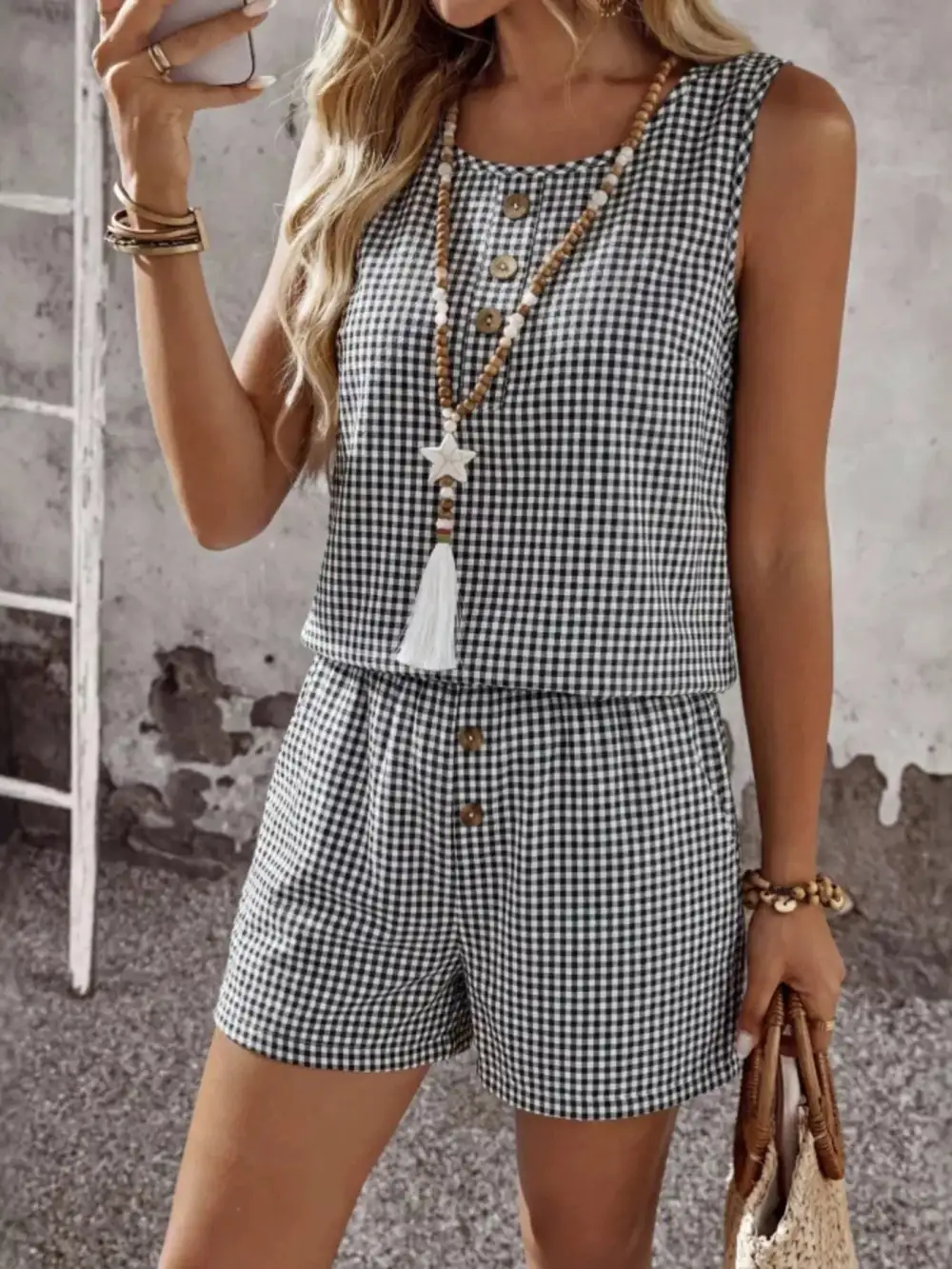 Sleeveless Gingham Jumpsuit