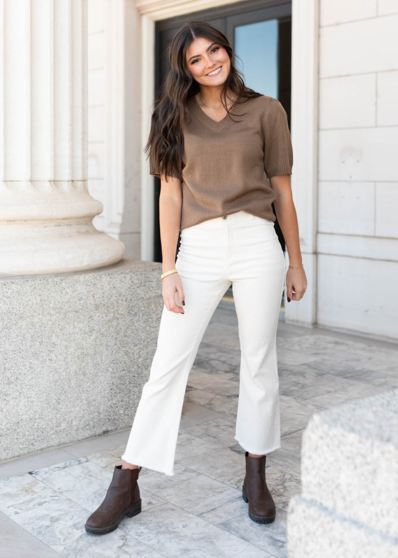 Chesnee Taupe Short Sleeve Sweater