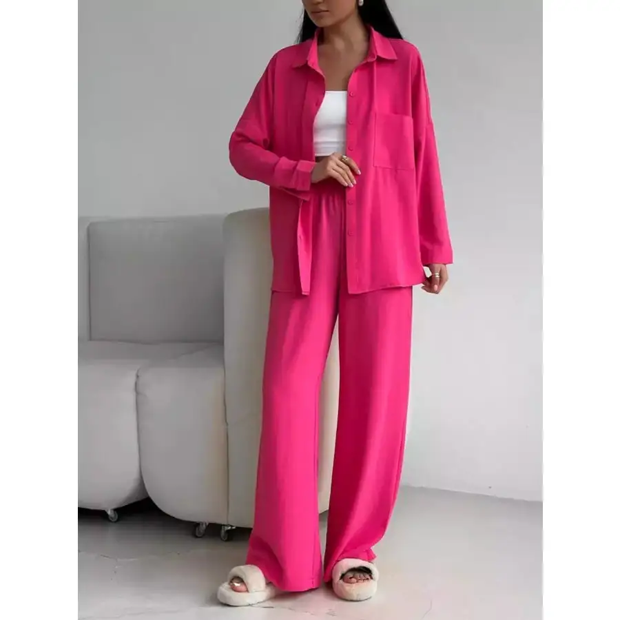 Button Up Long Sleeve Shirt and Pants Set