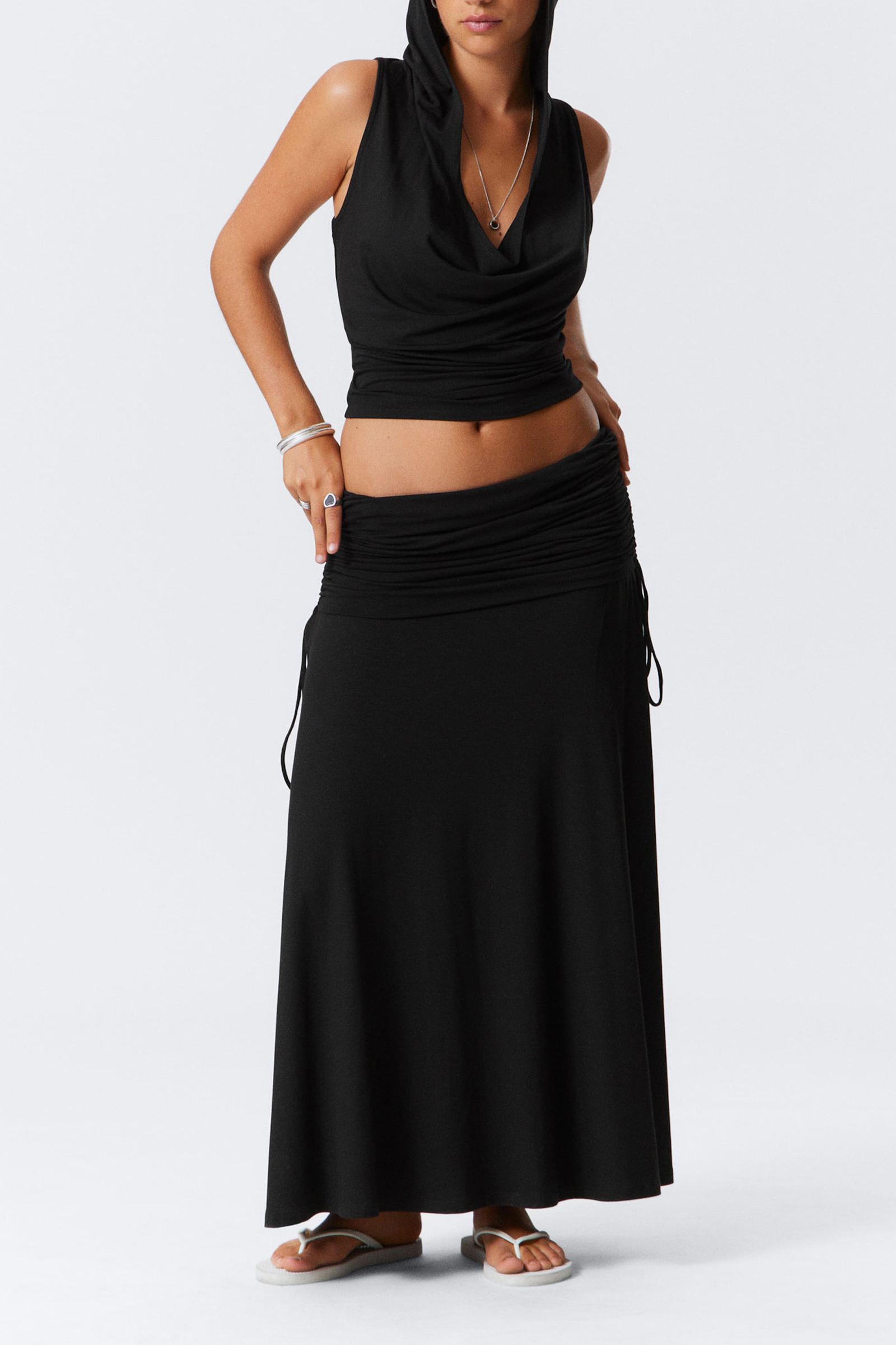 Drawstring Ruched Waist Maxi Skirt