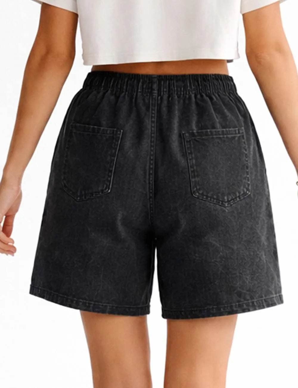 Vintage Washed Elastic Wide Leg Shorts
