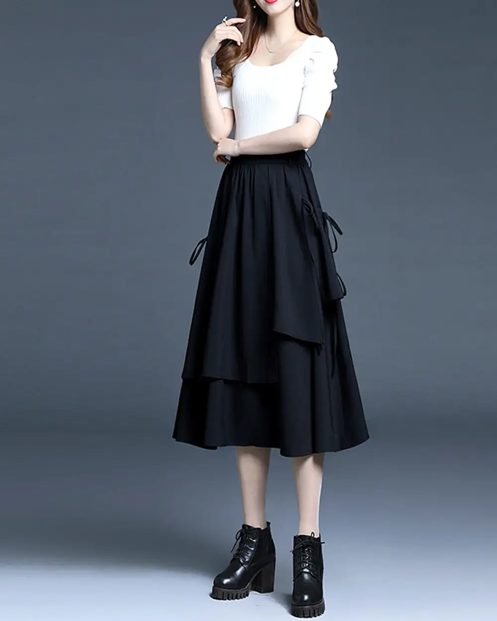 Everyday Drawstring Cotton A Line Midi Skirt