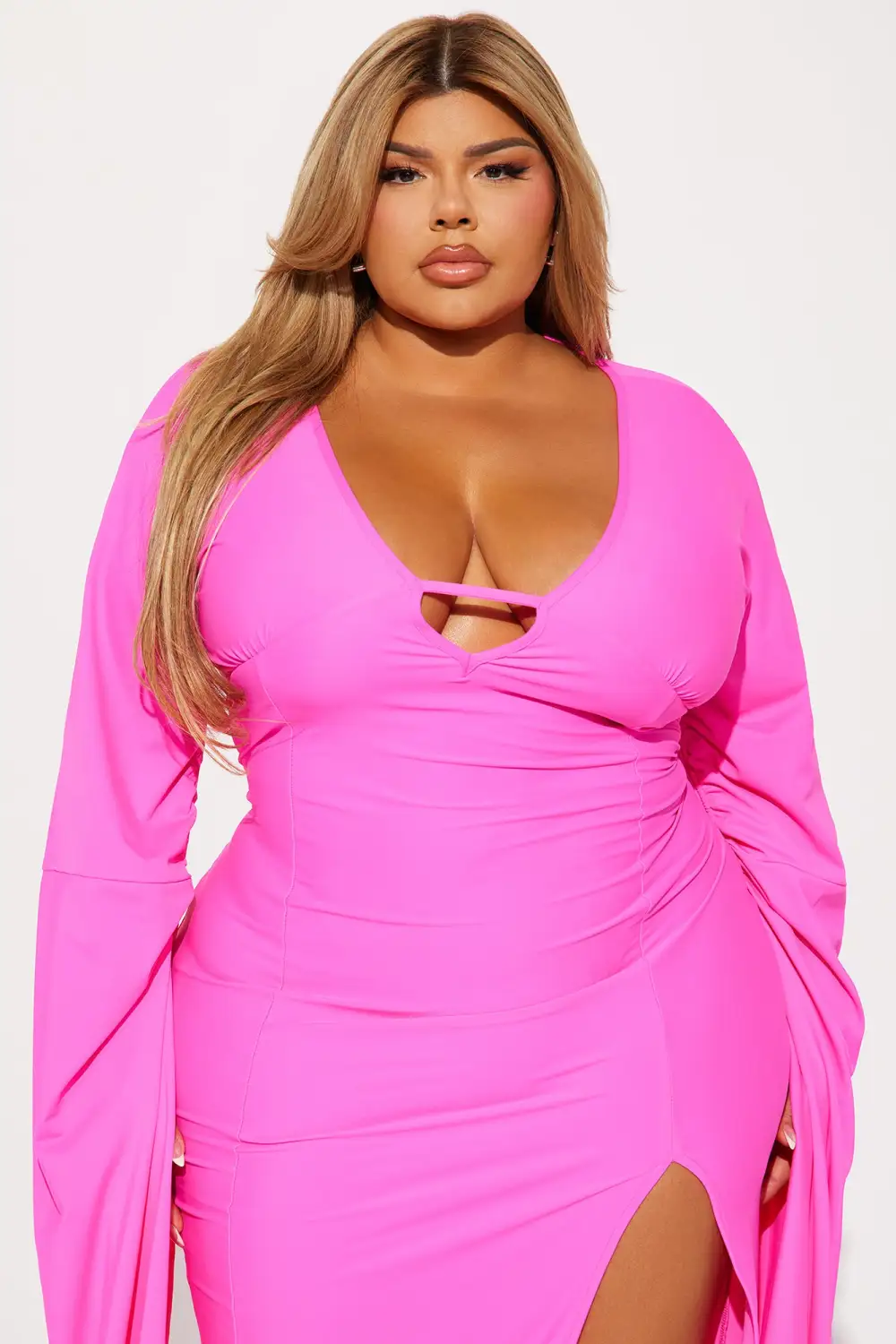 Shanghai Long Sleeve Maxi Dress - Hot Pink