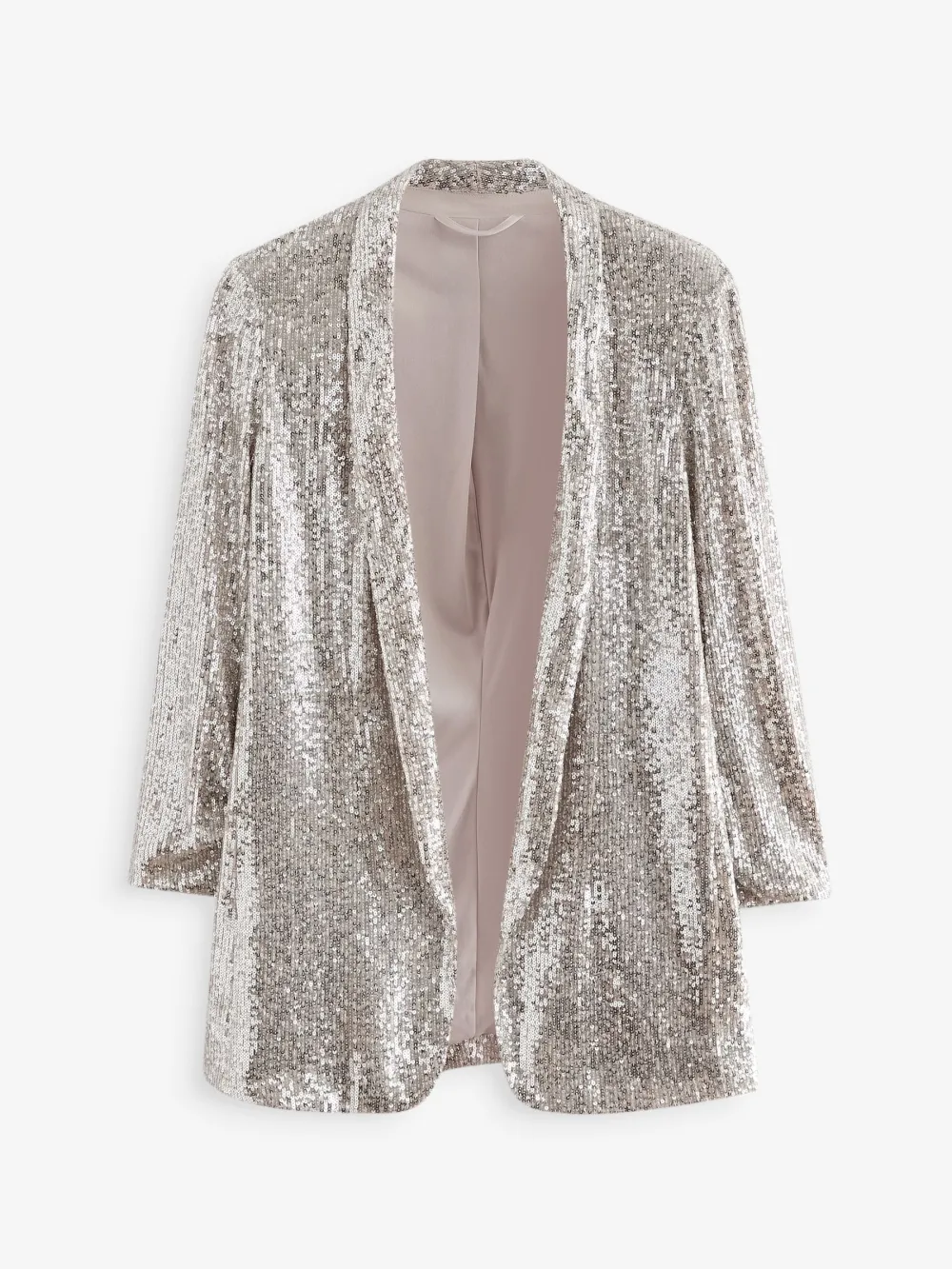 Silver Sequin Pleated Sleeve Suit Jacket