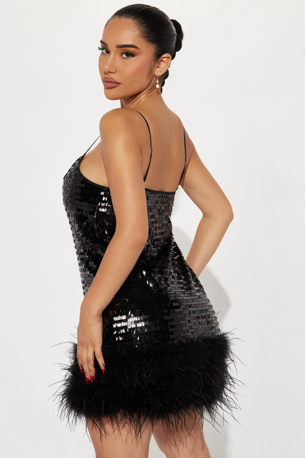 Serenity Sequin Feather Mini Dress - Black
