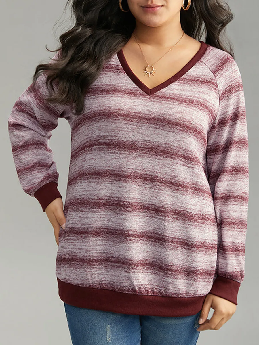 V-neck long sleeve striped print top