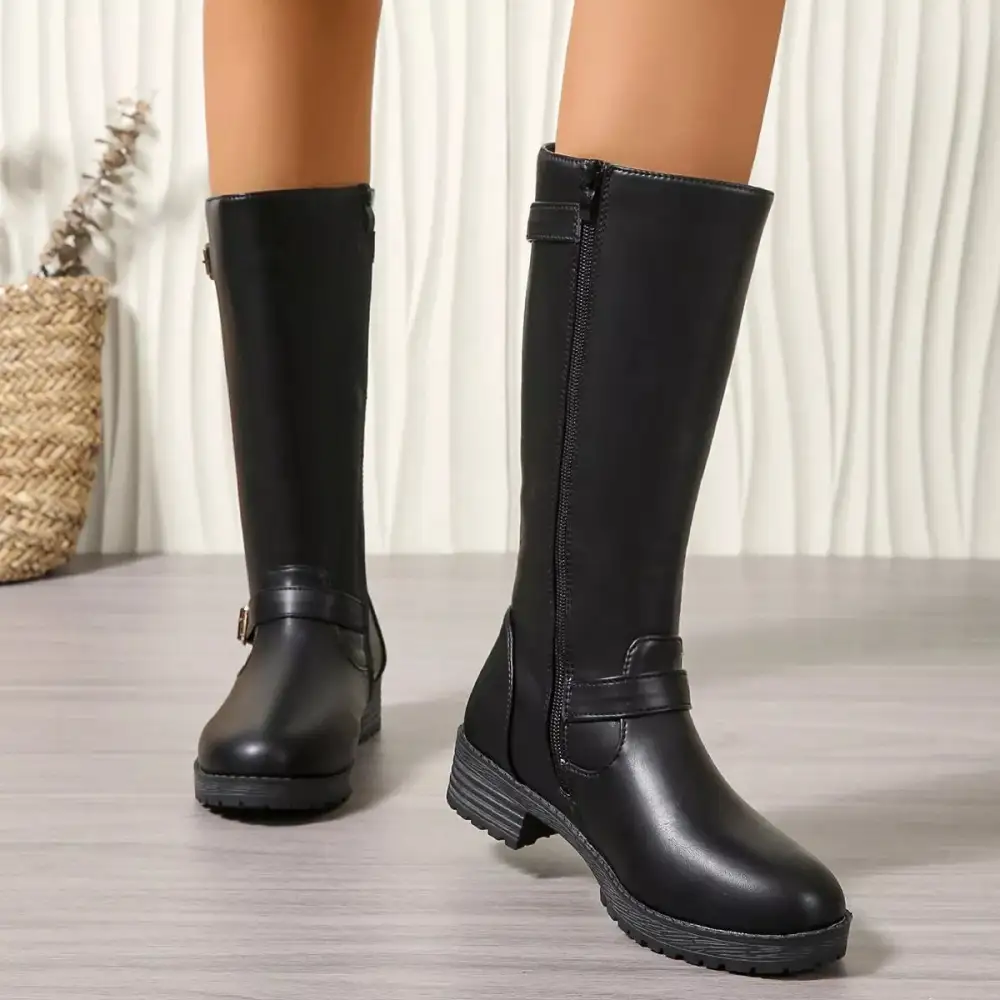 Sleek Round Toe Block Heel Boots