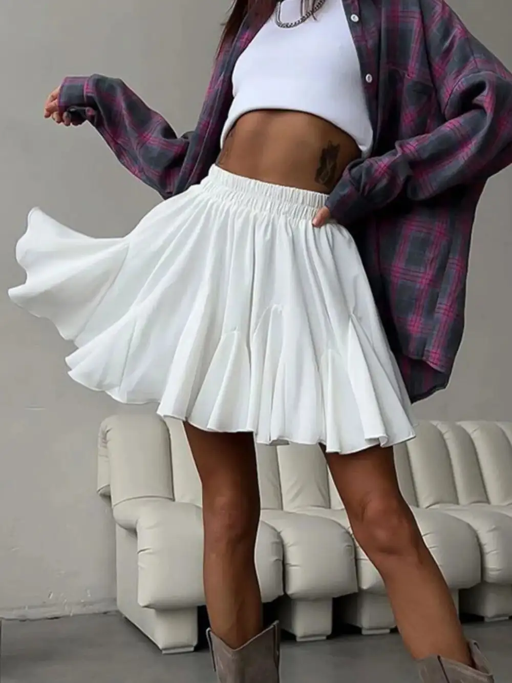 Ruffle Elastic Skirt