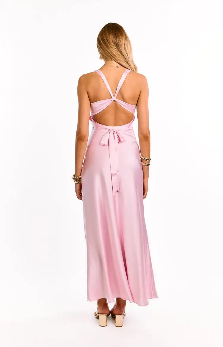 V Neck Backless Flowy Maxi Dress