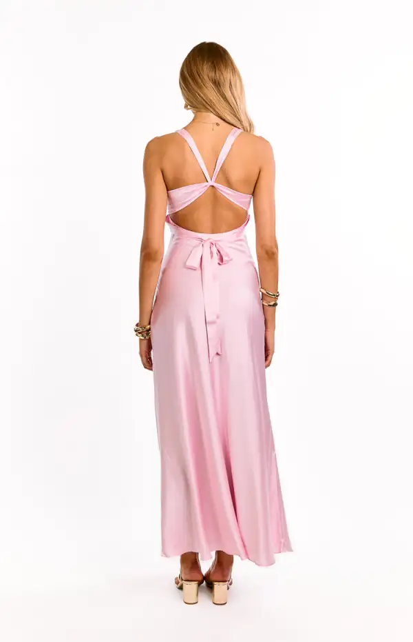 V Neck Backless Flowy Maxi Dress