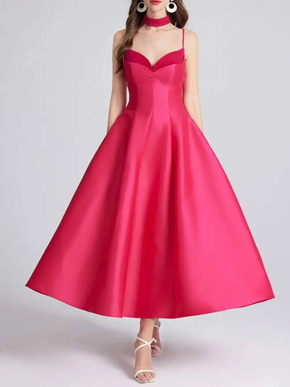 Sweetheart Collar Spaghetti Midi Dress
