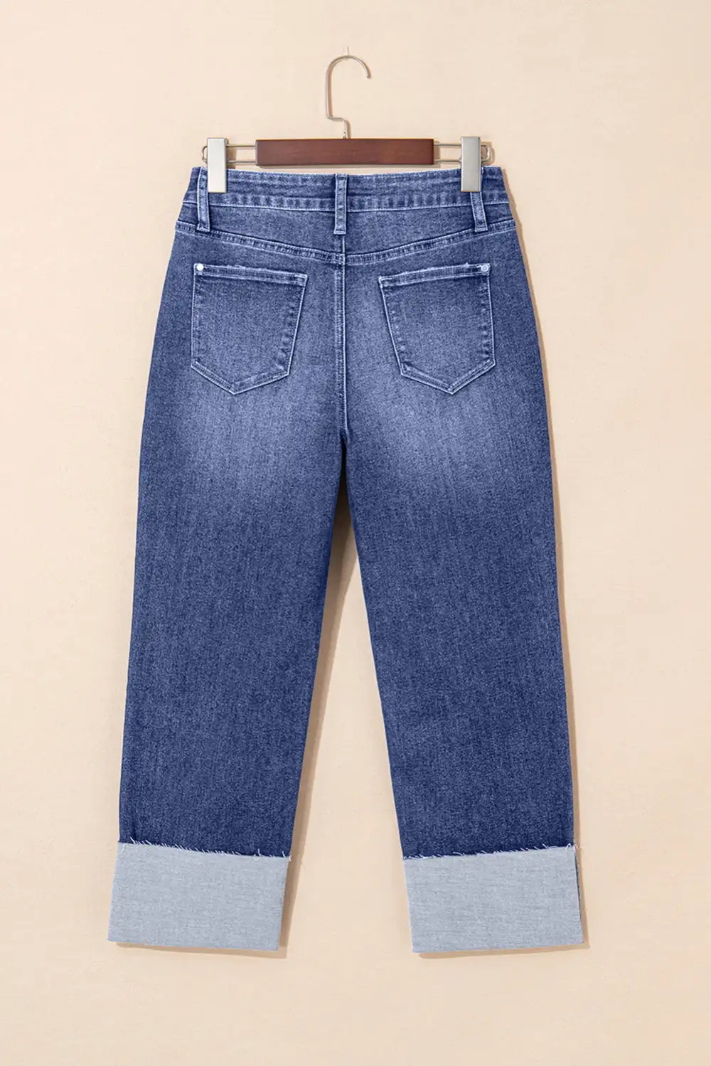 High Waist Distressed Real Folded Cuffs Jeans