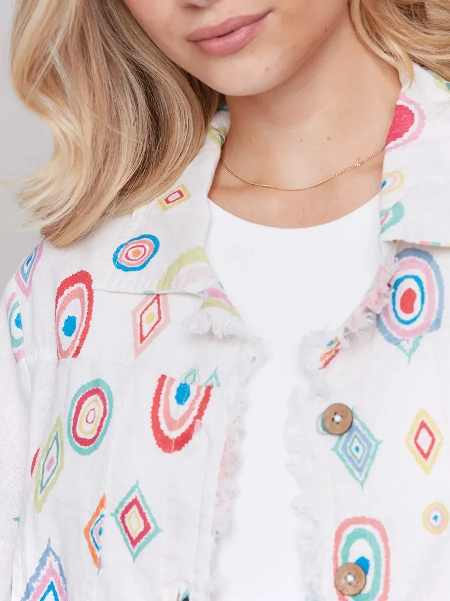 Women's Linen Jacket With Artistic Design