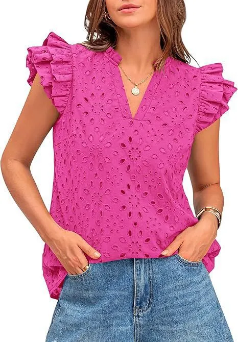 Eyelet Lace V-Neck Blouse