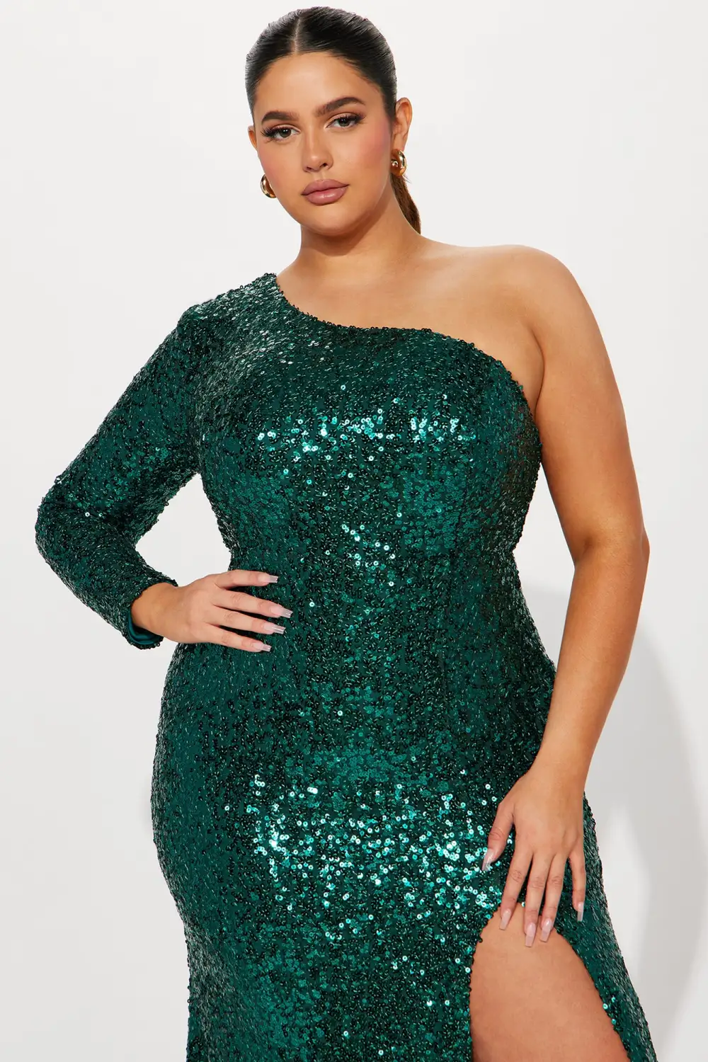 Danielle One Shoulder Sequin Gown - Emerald