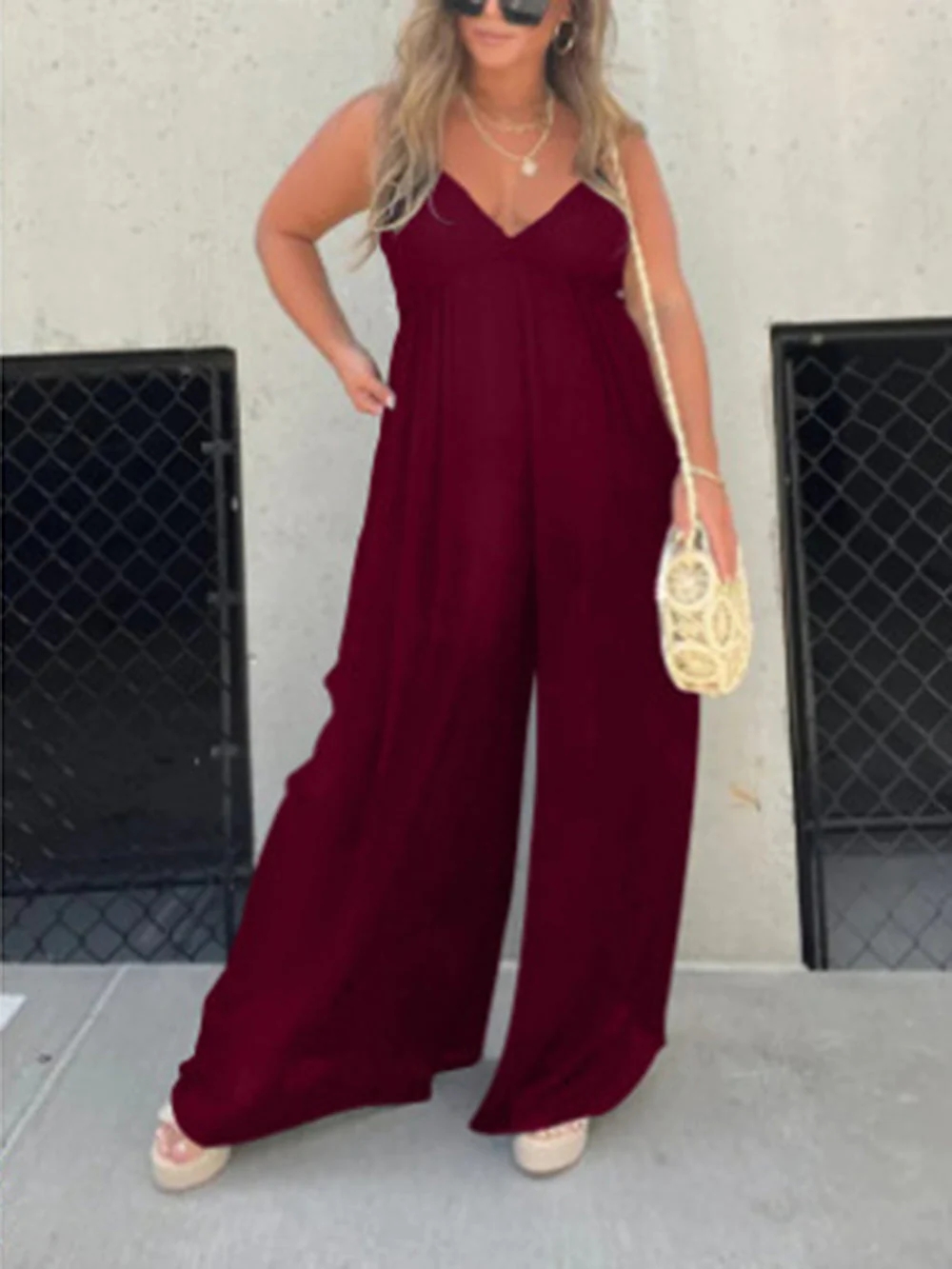 V-neck Effortless Wide Leg Jumpsuit