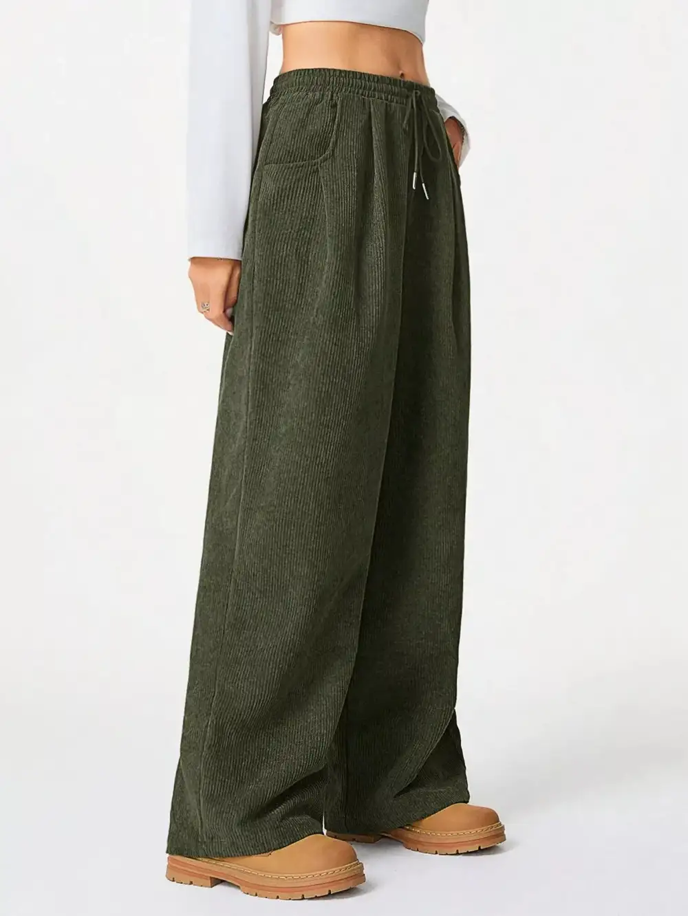 Textured Corduroy Wide Leg Pants