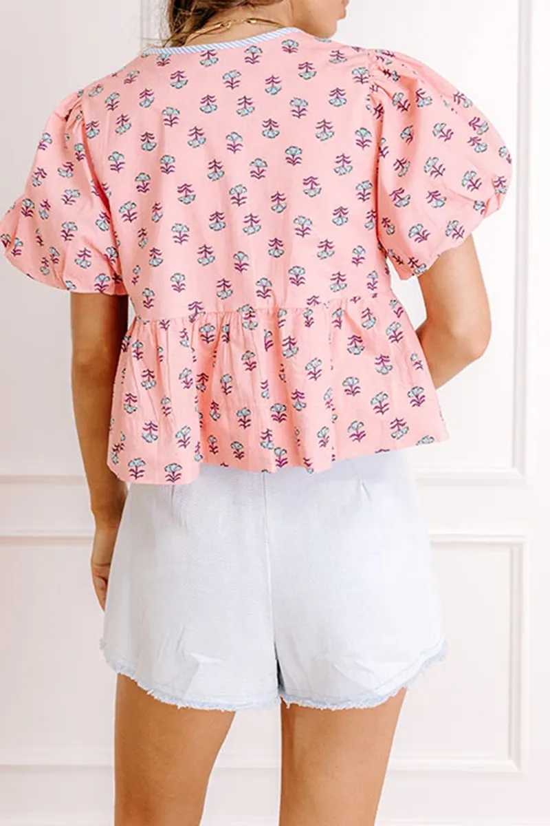 Round Neck Tie Fashion Women's Puff Sleeve Top