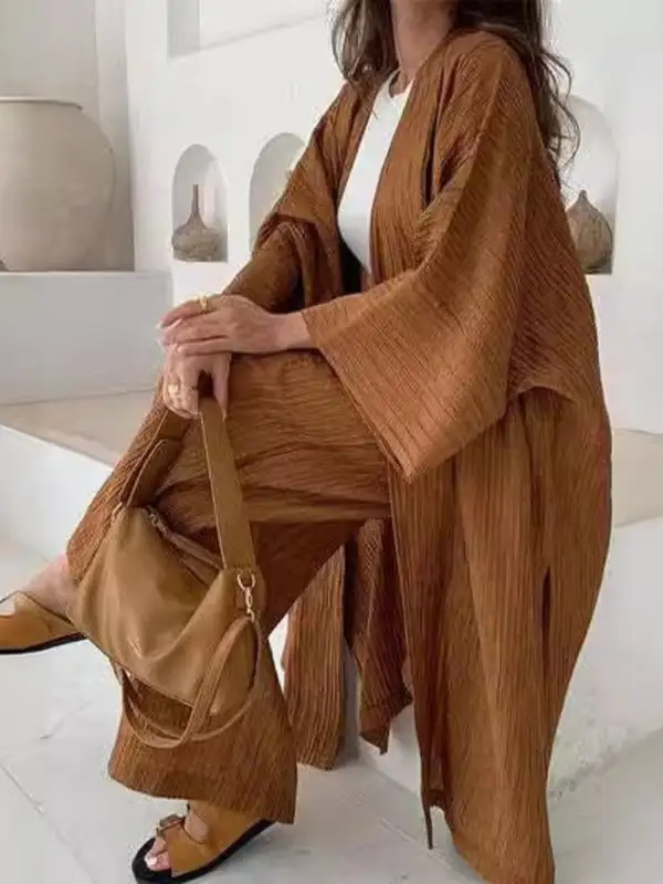 Textured Knit Cardigan and Pants Set