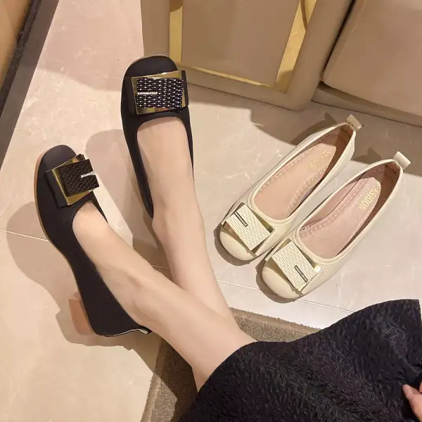 Round Toe Block Heels Slip Ons