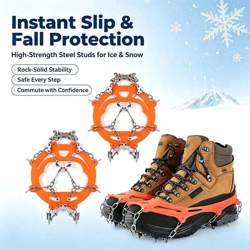 Outdoor 8-Tooth / 10-Tooth Ice Cleats Anti-Slip Shoe Covers, Sole Spike Chain Grips for Men Women, Snow Ice Traction Crampons