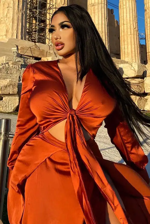 Entice Me Satin Maxi Dress - Bronze