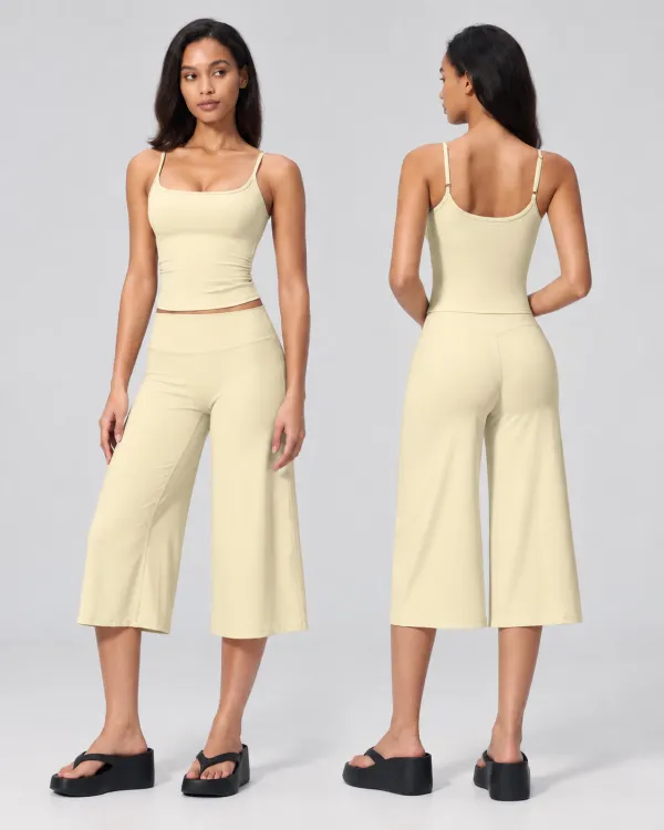 New Yoga Tank Top High Waist Quick-Dry Casual Culottes Capris Pants Running Outdoor Yoga Set for Women, Capris ,Comfortable and Stylish Activewear