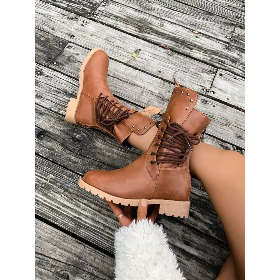 Round Toe Block Heels Boots