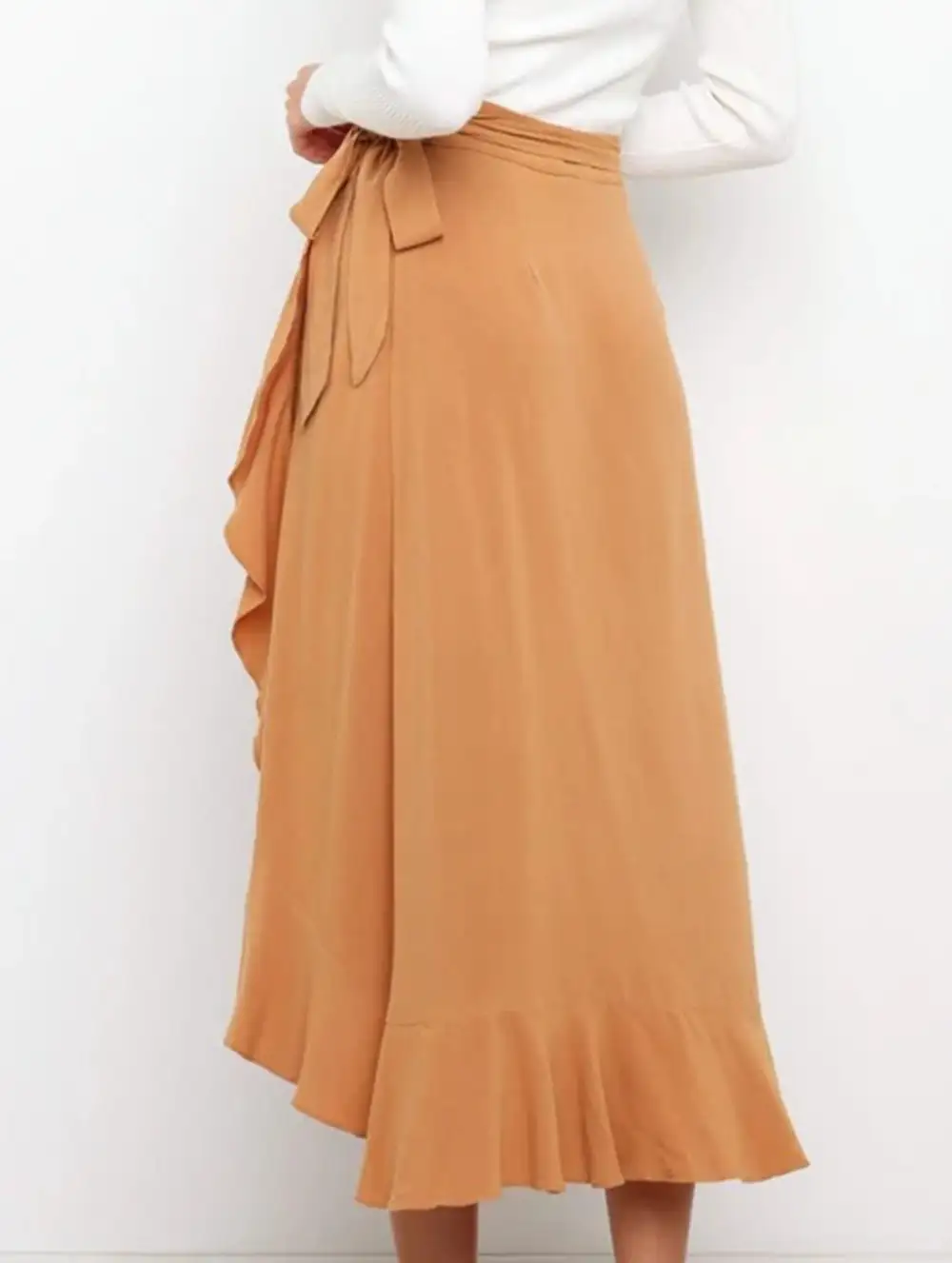 Irregular Tie Front Midi Skirt