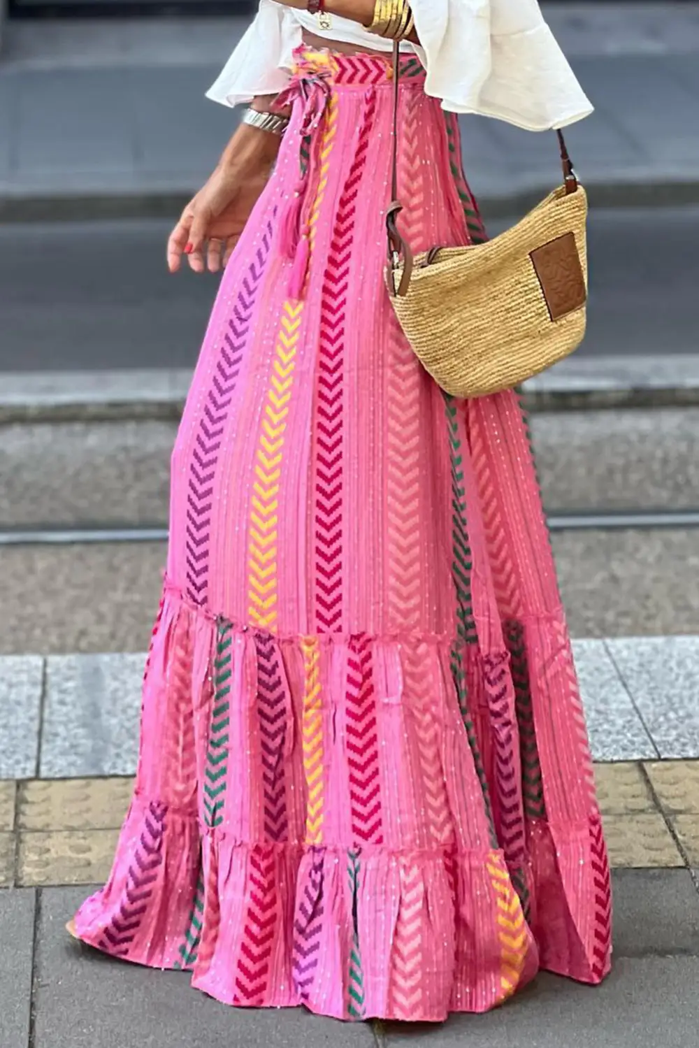 Maxi Print Ruffle Skirt