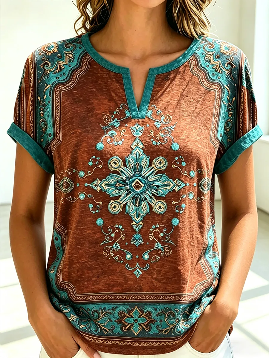 Women's Western Retro Ethnic Gap T-shirt