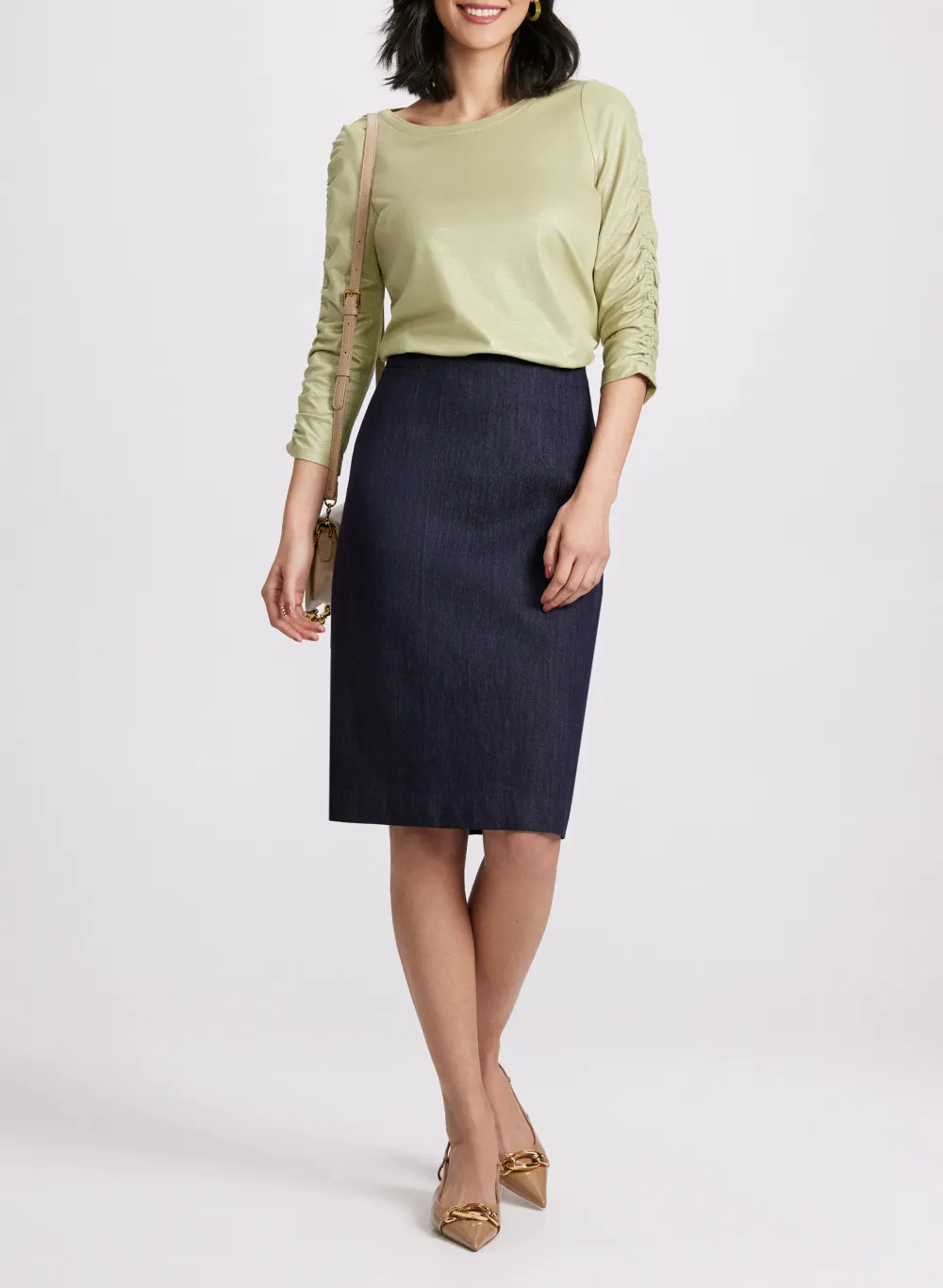 Solid Denim Pencil Skirt