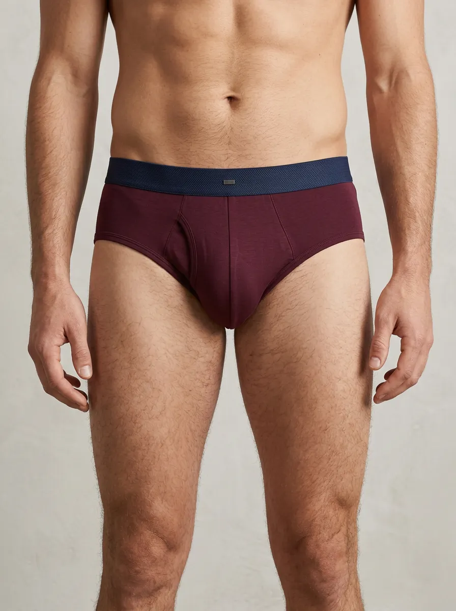 Men's Burgundy Solid Color Contrast Waistband Briefs