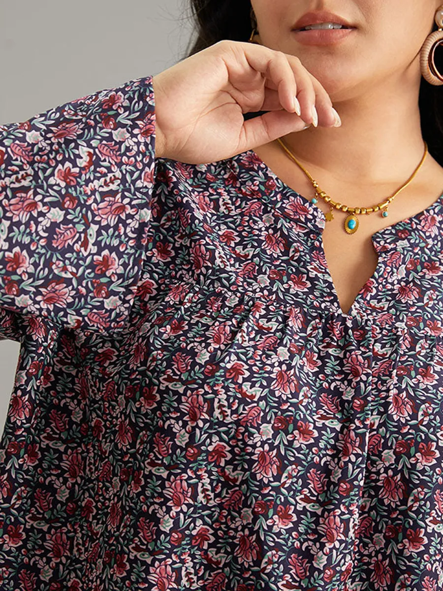 V-neck long sleeve floral shirt