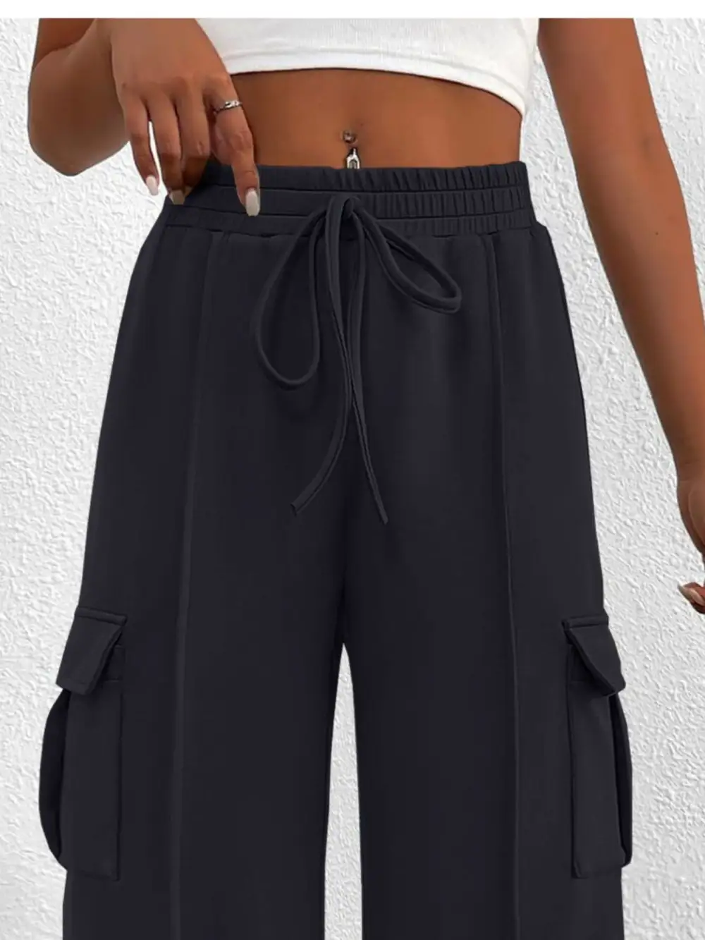 High Waist Cargo Pants With Drawstring