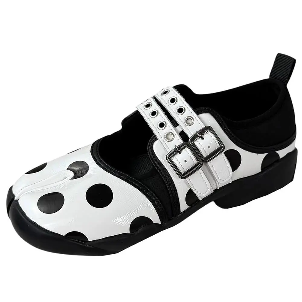 Polka Dot Buckle Strap Tabi Shoes